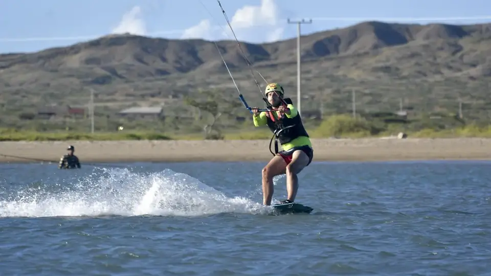 Kitesurfing student riding in the Mayapo learning area